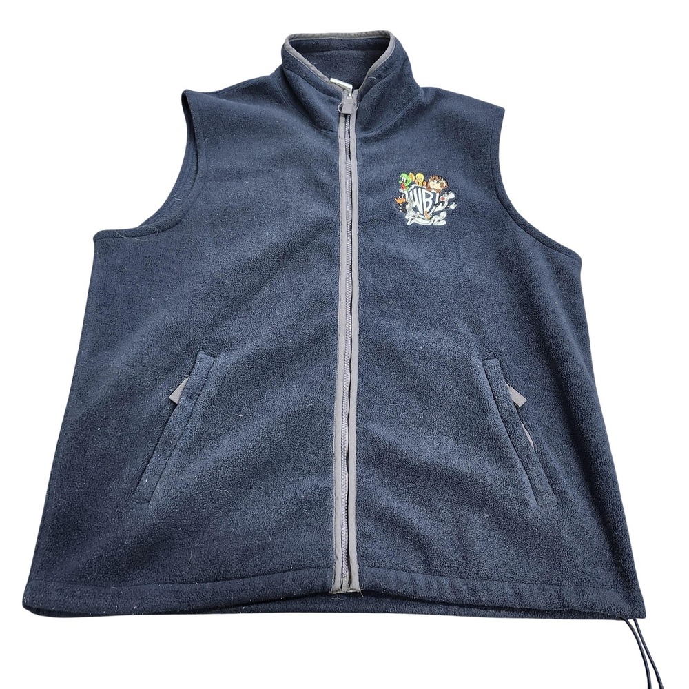 Vintage Warner Bros Studio Store Vest Mens XL Blue Fleece Full Zip Looney Tunes